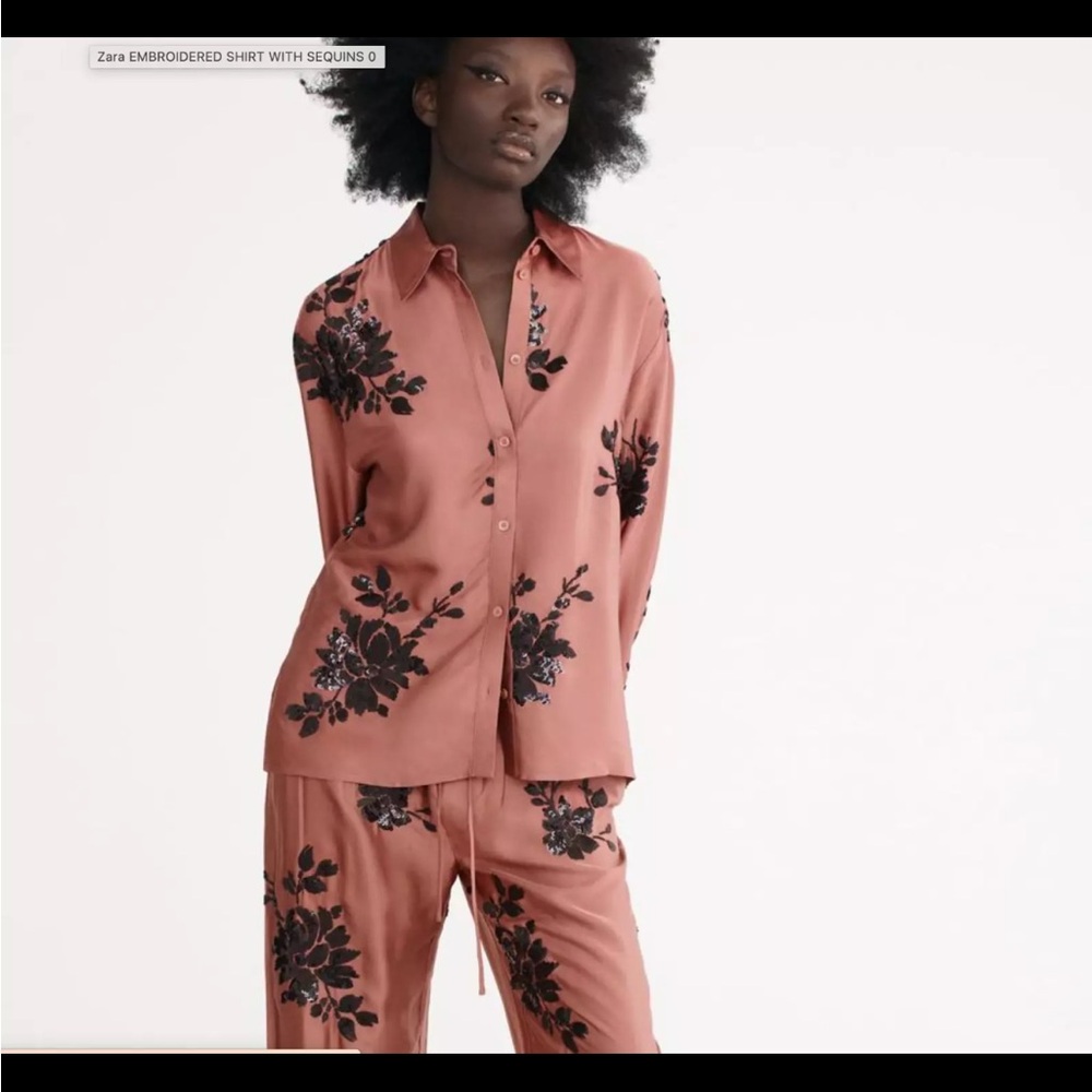 ZARA WOMAN PALE PINK BLUSH EMBROIDERED SEQUIN SHIRT 2731/074